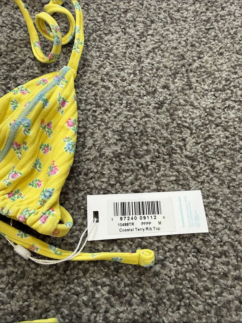 Frankie's Bikinis Yellow Floral Tie-Back Halter Bikini